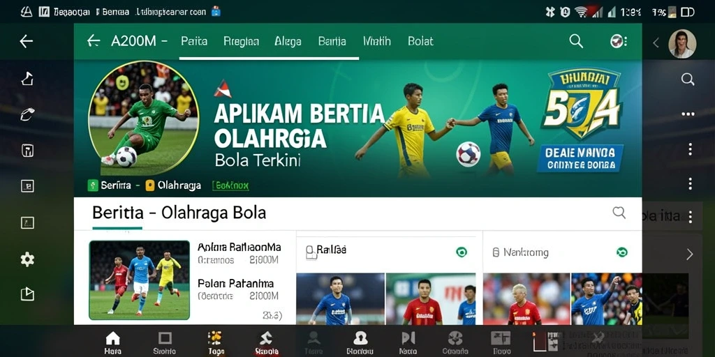 Antarmuka A200M yang modern dan informatif untuk berita olahraga bola.
