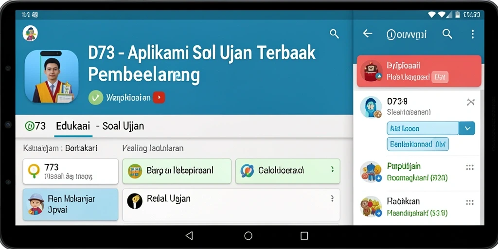 Antarmuka pengguna aplikasi D73 yang menampilkan fitur soal ujian.