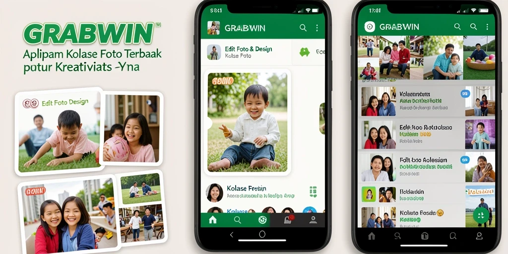 Antarmuka GRABWIN dengan fitur kolase foto yang intuitif.
