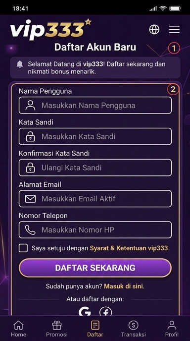 Panduan Registrasi Akun baru vip333 di Android